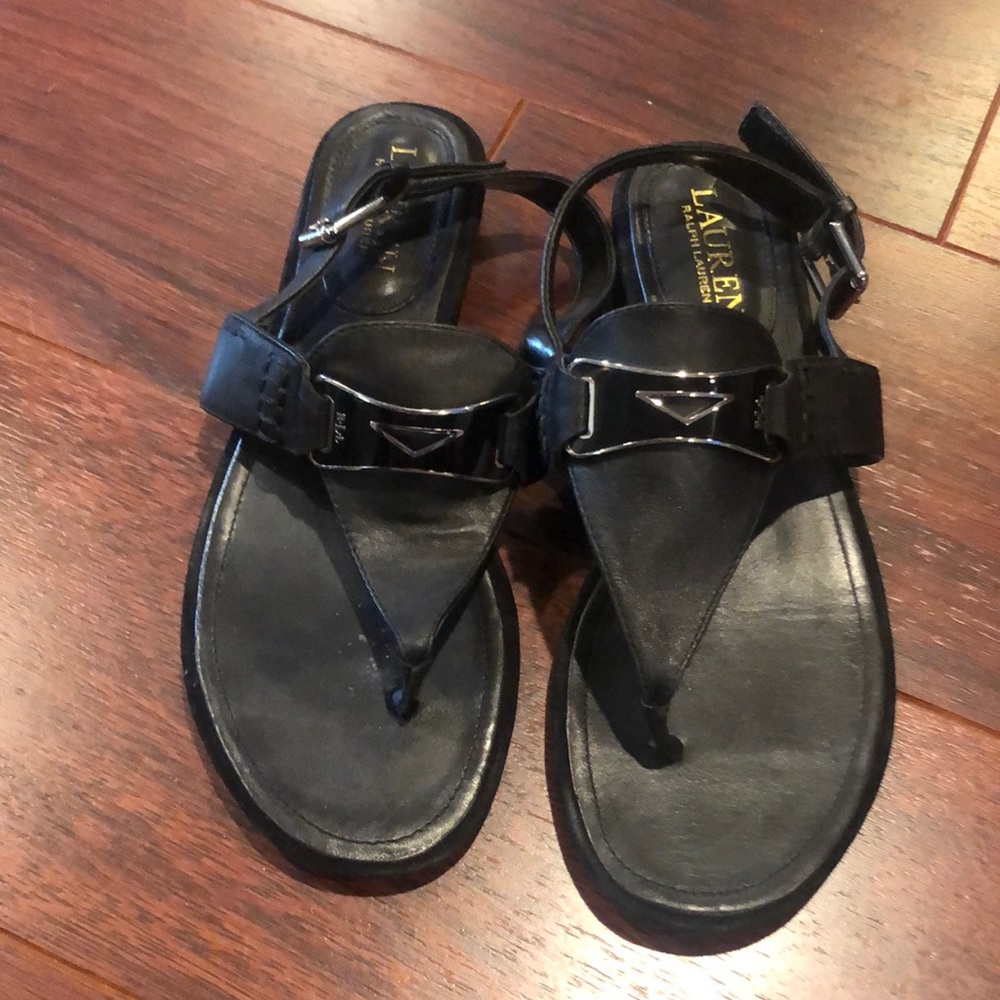 RL black leather thongs